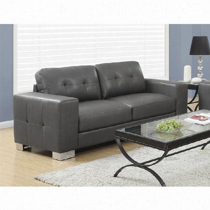 Monarch Leather Sofa In Charcoal Gray