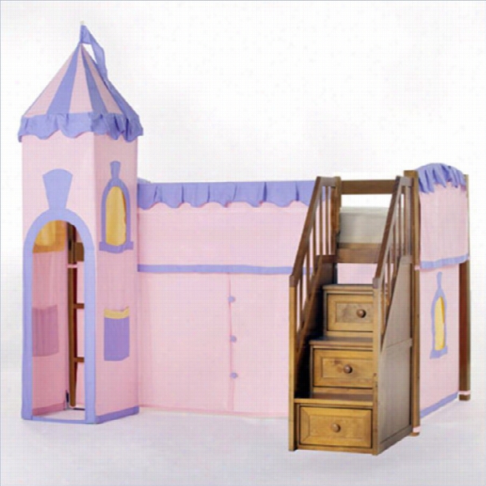 Ne Kids School Habitation Princess Loft Bed With Stair Sin Pecan