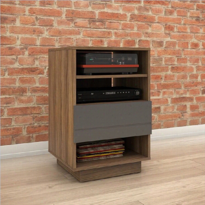 Nexera Radar 1-drawer Audio Cabinet In Walnut And Cha Rcoal