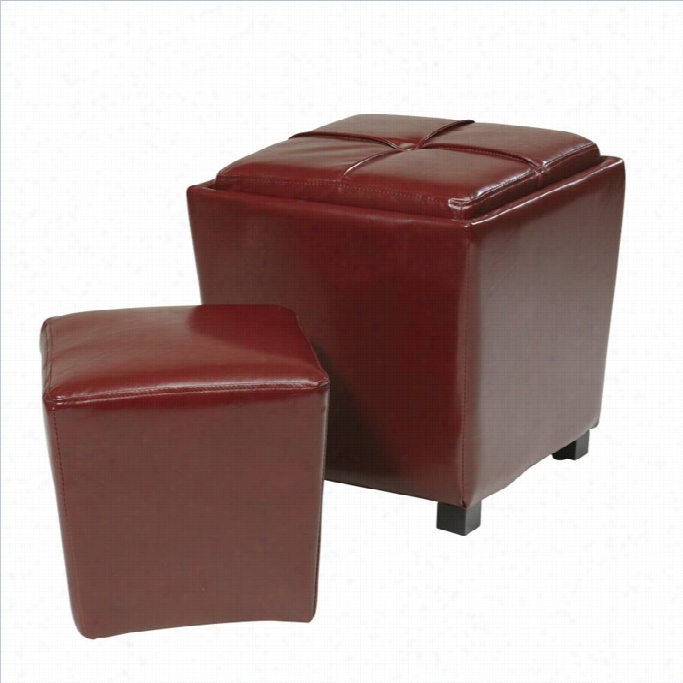 Office Star Metro 2 Picee Eco Leather Ottoman Set In Red