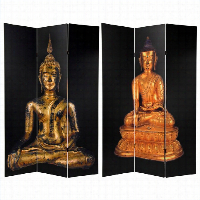 Oriental Double Sidd Thai Buddha Room Divider With 3 Panel