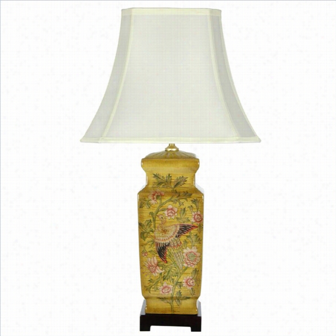 Oriental Furniture 27.5 Birds And Flowers Design Lamp In Multicolro