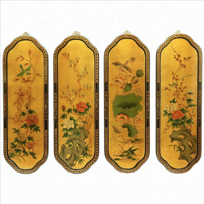 Oriental Furniture Golden Birds And Flowers Curved Wall Plaques