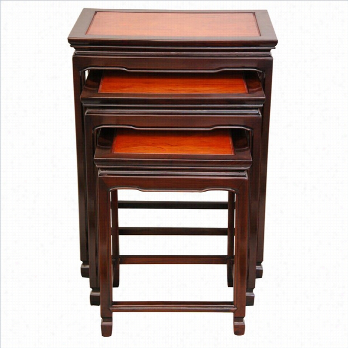 Oriental Ffurniture Nesting Tables In Honsy And Cherry Stain (set Of 3)