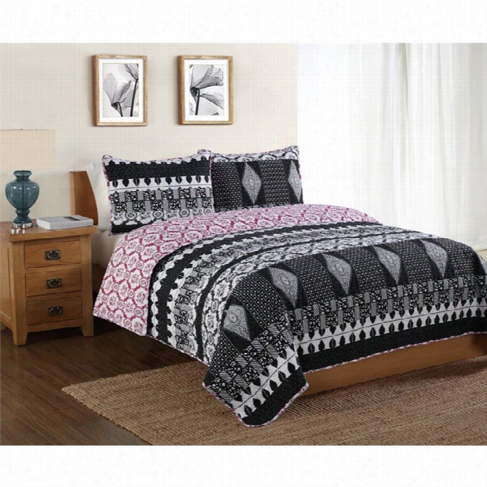 Pem America Scroll Quilt With Pillow Sham In Black And Whiite-twin