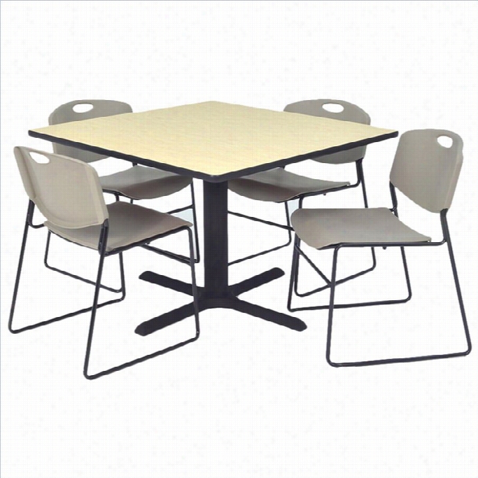 Regency Square Table With 4 Zeng Stack Chairs In Maple And Grey-30