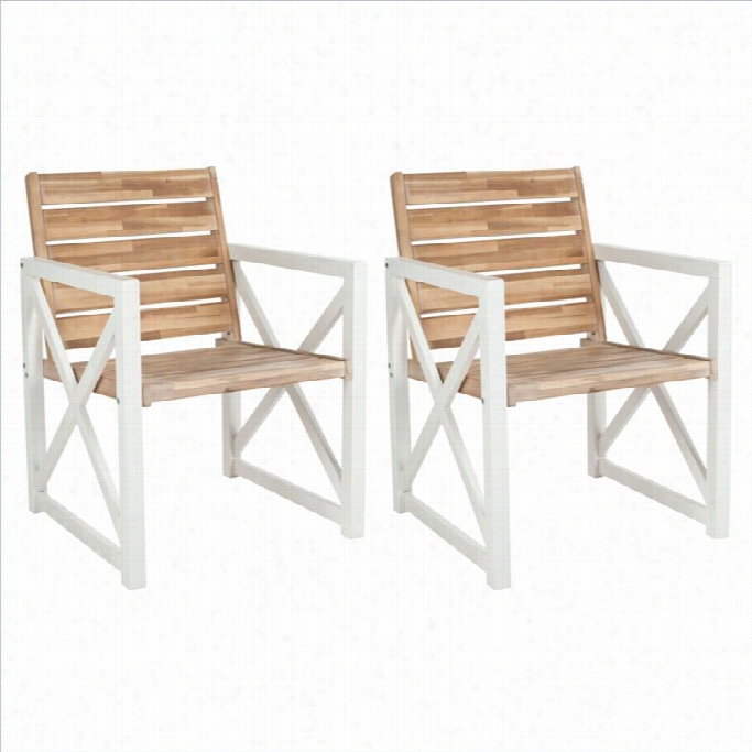 Safwvieh Irina Armchair In White And Oak (set O 2)