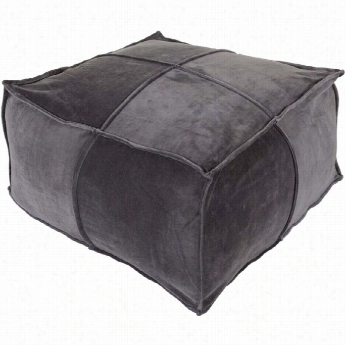 Surya Cotton Velvet Cube Pouf  Ottoman In Charcoal