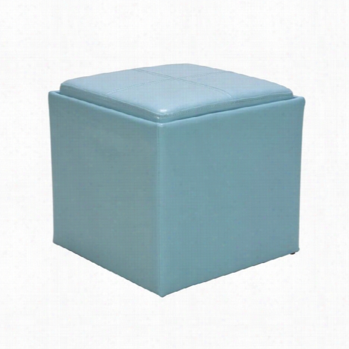 Trent Home Ladd Faux Leather Storage Cube Ottoman In Blue