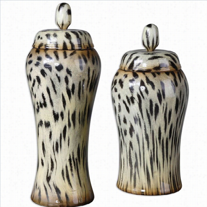 Uttermost Malaw1 Burnished Cheetah Print Ceramic Conntainers (e T Of 2)
