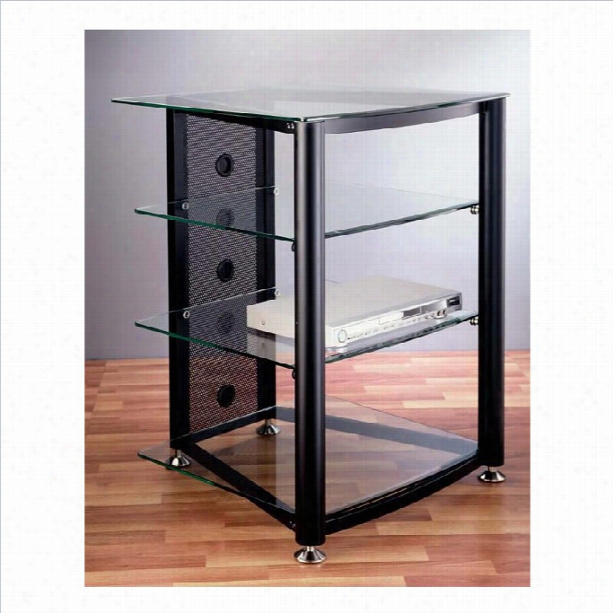 Vti Rrgr-404 4 Shelf Black Aadio Rack-black Poles /clear Glass