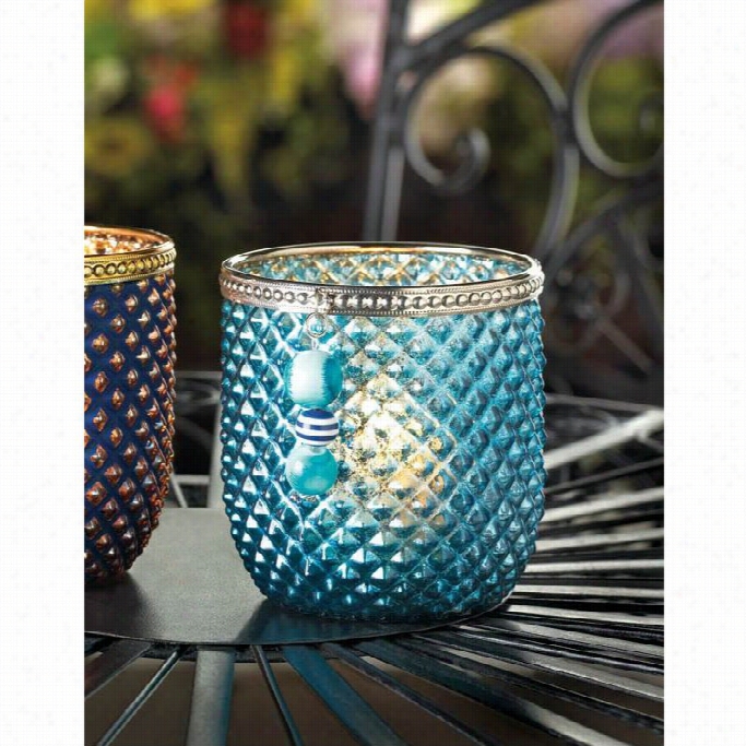 Zingz And Thingz Dmoinion Glass Candleholder In Teal