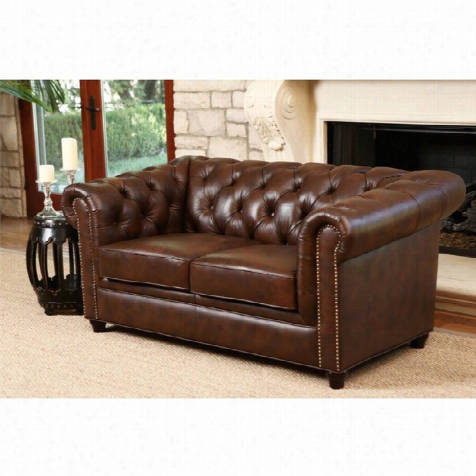 Abbyson Living Exist  Dell Leather Loveseat In Brown