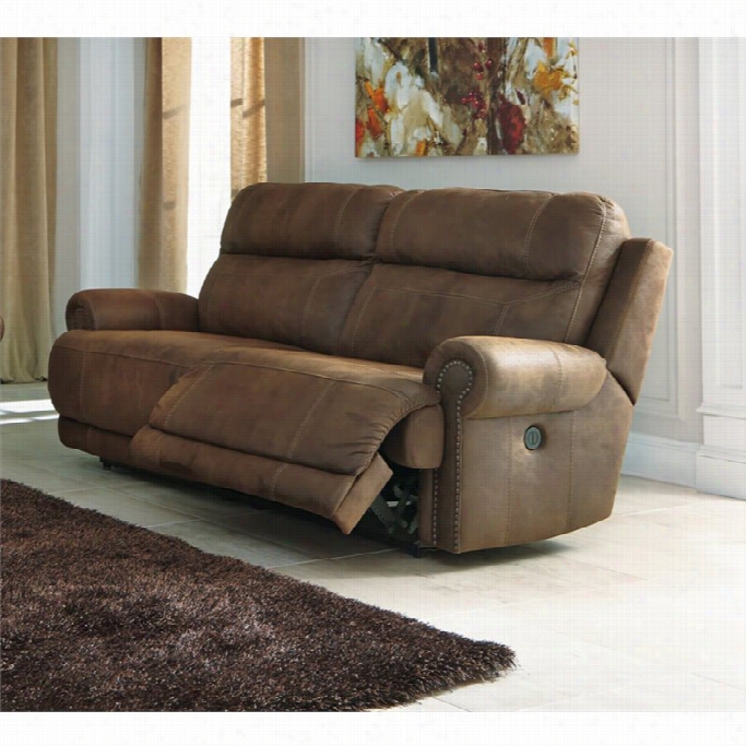 Ashleyy Austere 2 Seat Faux Leather Power Reclining Sofa  In Brown