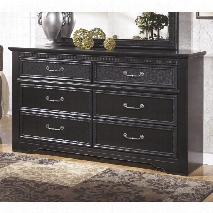 Ashley Cavsllino 6 Drawer Wood Double Dresser In Black