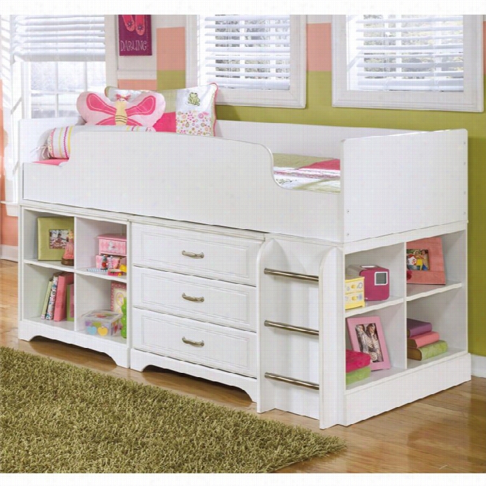 Ashley Lulu Wood Twin Cubby Drawer Storage Loft Bed In White