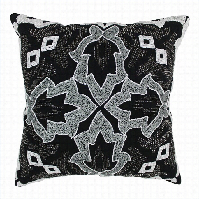 Blazing Needles Floral Throw Pillow In Black With Whitee Beads