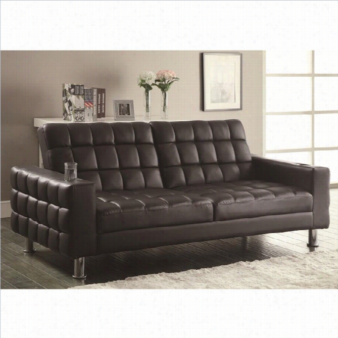 Coaster Conve Rtible Sofa Bed With Cup Holders In Dark Brown