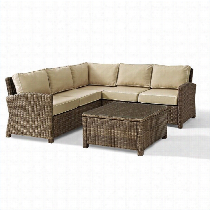 Crosley Furniture Bradenton 4 Piece Exterior Wciker Seating Decline With Sand Cushion5