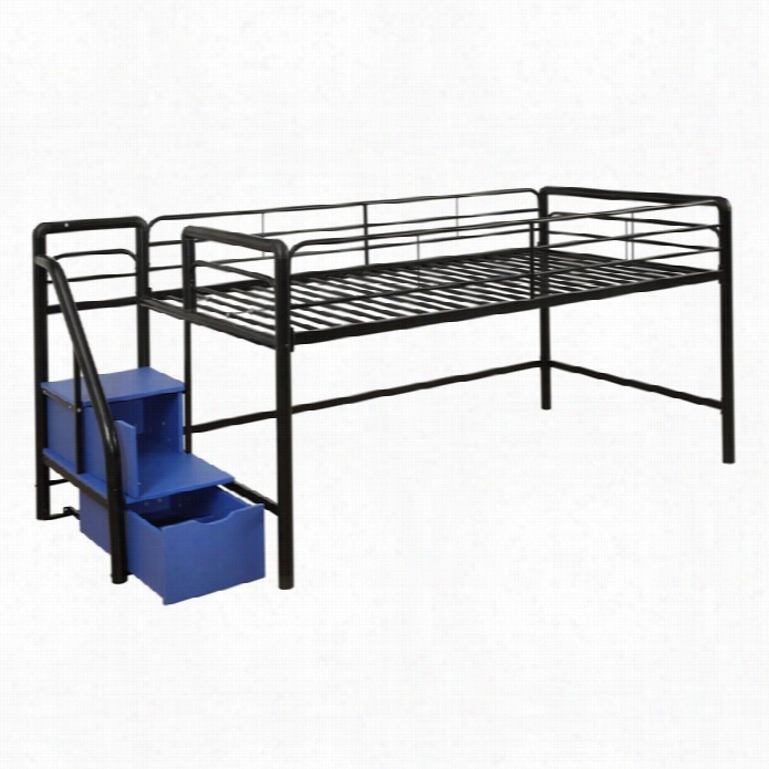 Dhp Juior Metal Twin Loft Storage Steps Bed Ij Black And Blue