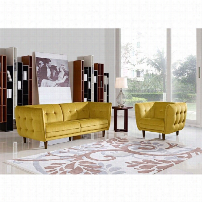 Diiamond Osfa Venice Fabric 2 Piece Sofa Set In Yellow