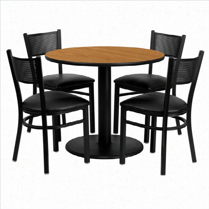 Flash Furniture 5 Piece Ruond Laninate Table Set In Natural And Black