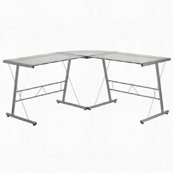 Flash Furnit Ure  84 L-shape Glass Computer Desk In Silver