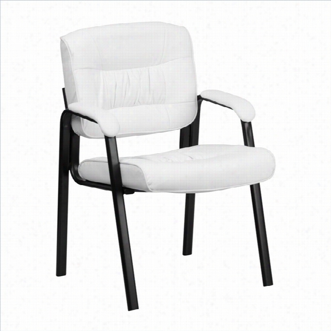 Flash Furniture Leather Visitor Chair In White With Blac Kframe Finish