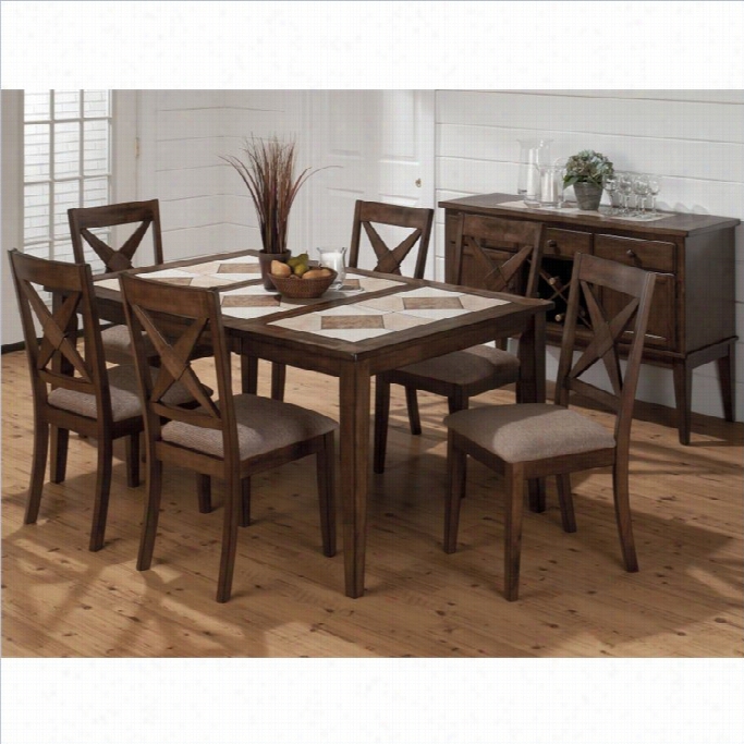 Jofran 7 Piece Tri-colored Tile Top Dining Sset In Tucson Brown