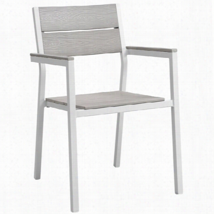 Modway Maine Outdoor Dining Armchair In White And  Light Gray