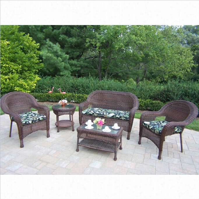 Oakland Living Resin Wicker 5 Piece Patio Set With Cushinos In Coffee