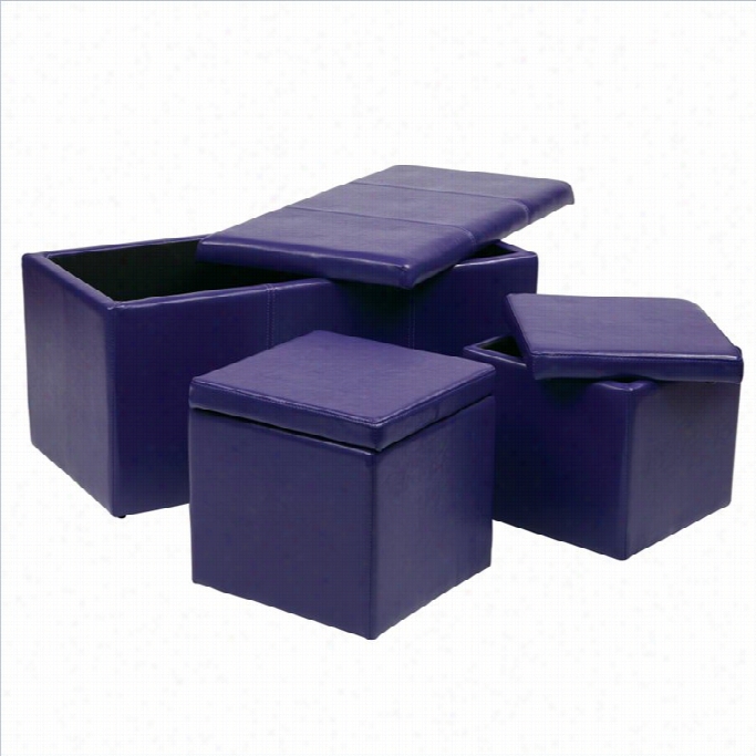 Office Star Metro 3 Piece Vinyl Ottoman Set In Purple