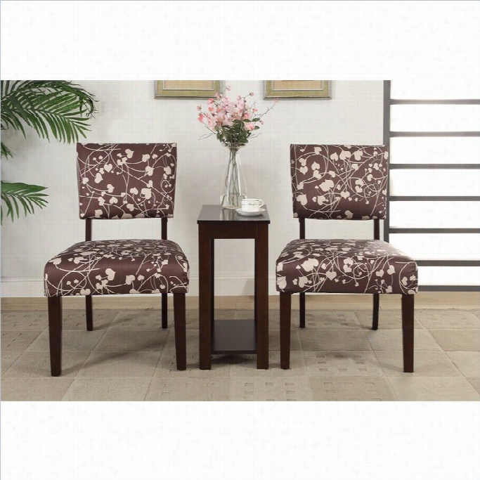 Poundex Bobkona Preston 3 Piece Accent Chairs And Table Set In Small Flower Pattern