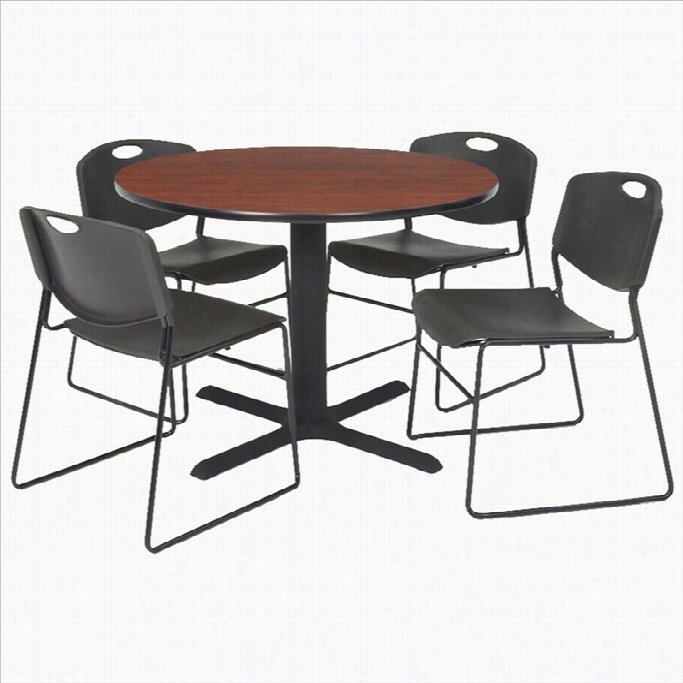 Regency Round Table With 4 Eng Stack Chairs In Cherrry And Black-30