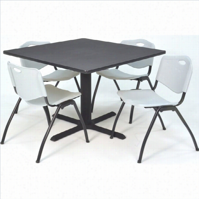 Rule Square Lunchroom Table And 4 Gey M Stack Chairs In Grey