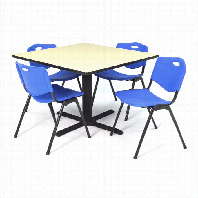 Reegency Equality Table With 4 M Stack Chairs In Maple  An D Blue