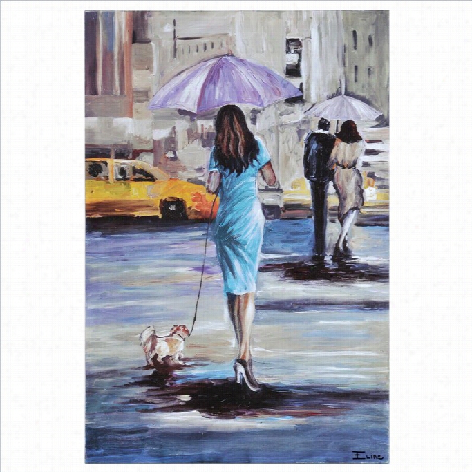 Rewnil Waloing In The Rain Ii Frameless Canvas Wall Art