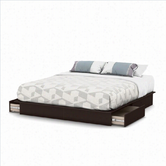 South Shorw Step One King Platform Bed With Drawers In Chocolate