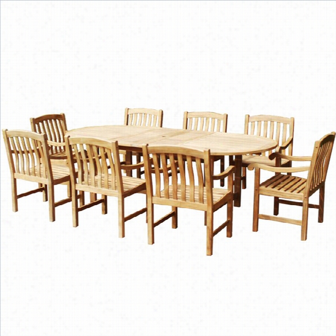 Southern Enterprises 9 Piece Wood Patio Dining Set  In Light Brown