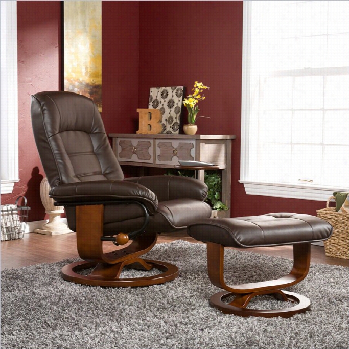 Southern Enterprises Hemhill Leather Recliner Cahir And Ottoman In Brown