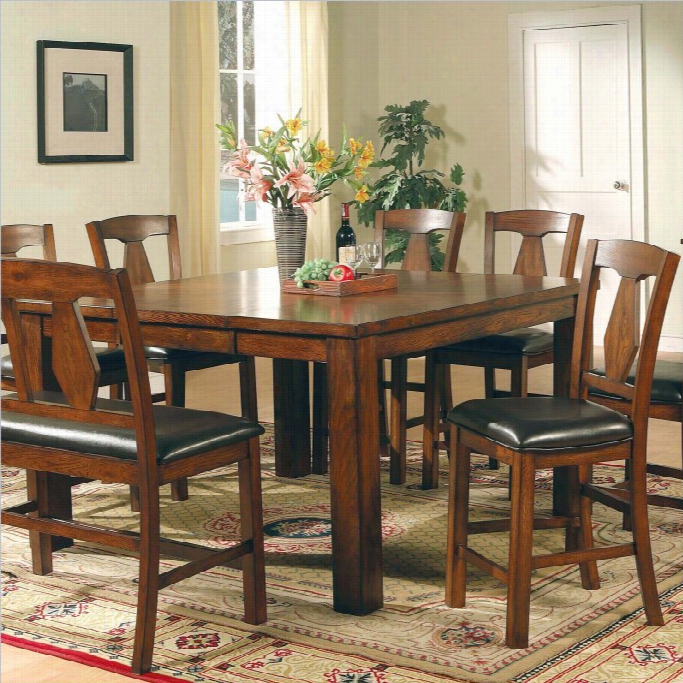 Steve Silver Party Lakewood 7 Enlarge Conuter Height Dining Table Set In Rich Oak