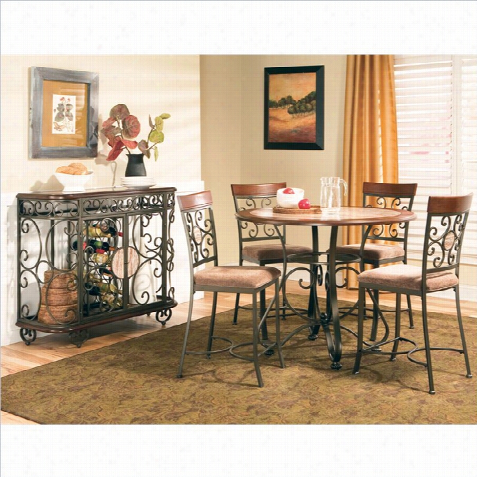 Steve Silvery Company Thompson 5 Piece Round Counter Diningt Able Set In Metal And Cherry