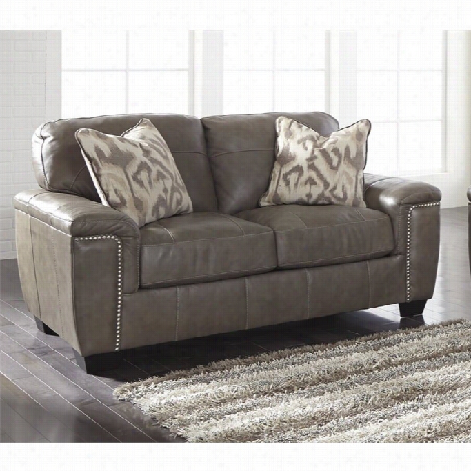 Ashley Donnell Leather Loveseat In Granite