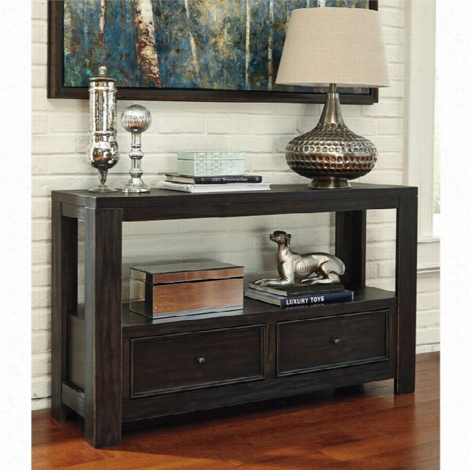 Ashley Gavelston Console Table With Pair Drawers In Rubbed Black