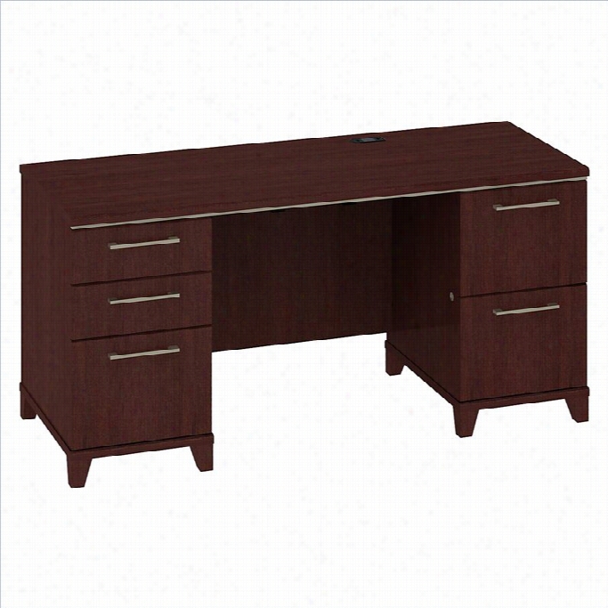 Bush Bbf Enterprise Double Pedestal  Kneespace Credenza In Harvest Cherry