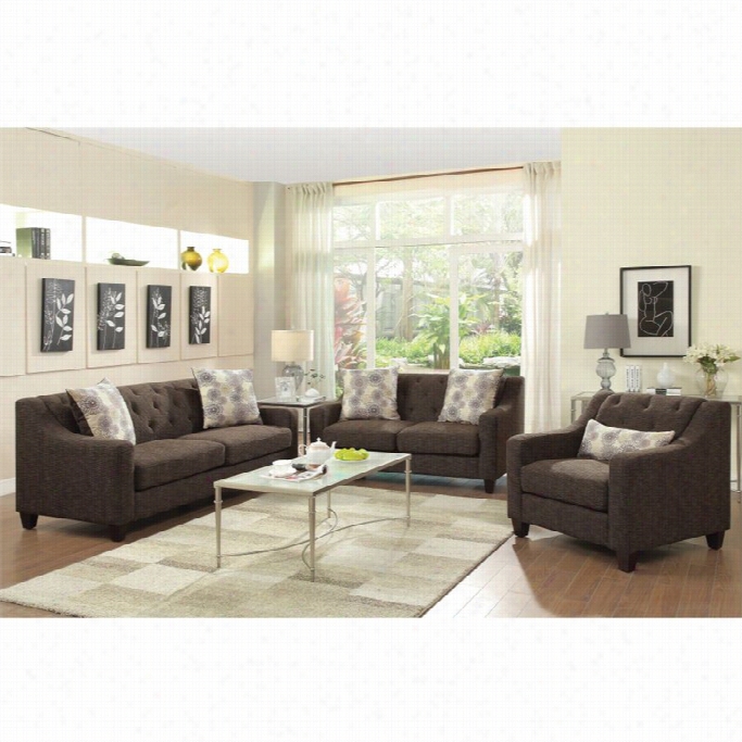 Coassterr Avondale 3 Piece Fabric Sofa Set In Charcoal