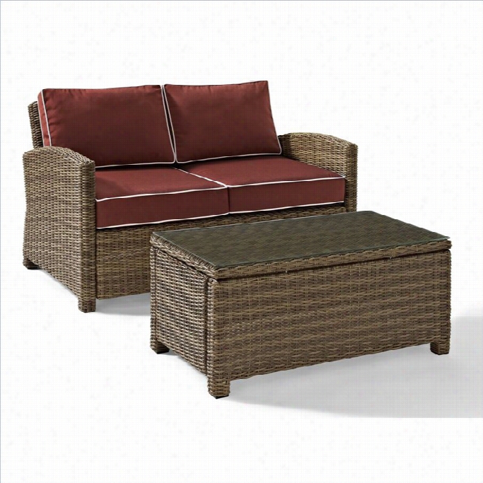 Crosley Equipage Bradenton 2 Piece Outdoor Wicker Seating Set With Sangria Cushions