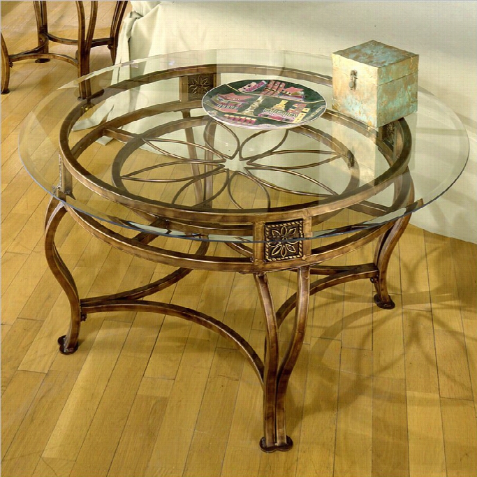 Hillsdale Scottsadle Round Glass Top Coffee Table In Brown Rust Finish