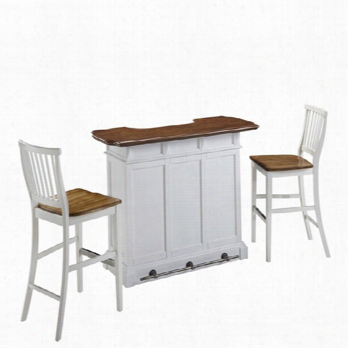 Home Styles Americana Home Bar And Two Stpols In White Oak