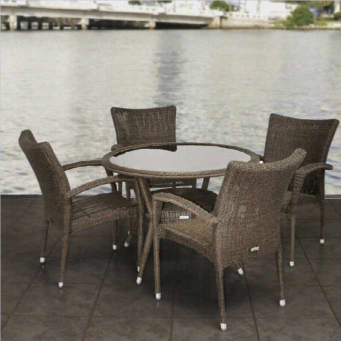 International Home Atlantic 5 Piece Wicker  Patio Dining Set In Brown